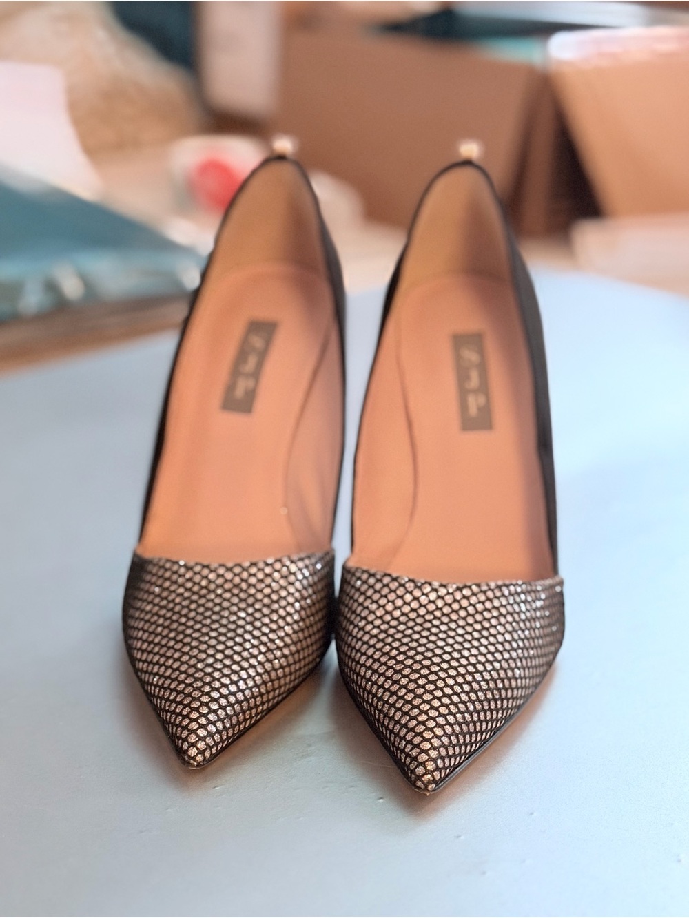 SJP by Sarah Jessica Parker Black/Silver Mesh Heels size 37.5